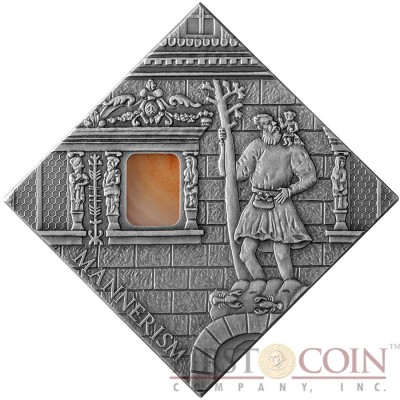 Niue Mannerism Art of "The Art that Changed the World" series $1 Silver Coin 2014 Square Shape with Agate Insert Antique Finish