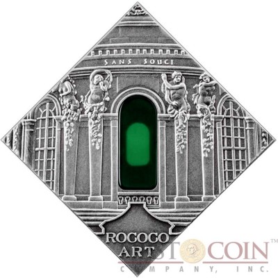 Niue Rococo Art of "The Art that Changed the World" series $1 Silver Coin 2014 Square Shape with Agate Insert Antique Finish