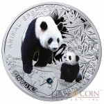 Niue Island Giant Panda Silver Coin series SOS to the World – Endangered Animal Species $1 Colored 2014 Proof with Swarovski Elements