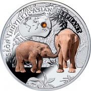 Niue Island ASIAN ELEPHANT Silver Coin SOS to the World - Endangered Animal Species series $1 Colored 2016 Proof with Swarovski Elements