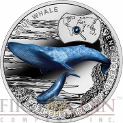 Niue Island BLUE WHALE Silver Coin "SOS to the World – Endangered Animal Species" Series $1 Colored 2015 Proof with Swarovski Elements