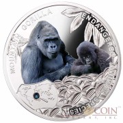 Niue Island Mountain Gorilla Silver Coin SOS to the World Endangered Animal Species series $1 Colored 2014 Proof with Swarovski Elements