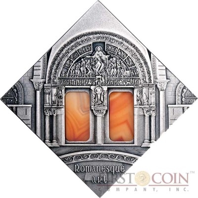 Niue Romanesque Art of "The Art that Changed the World" series $1 Silver Coin 2014 Square Shape with Agate Insert Antique Finish
