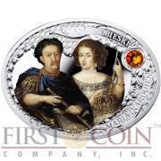 Niue Island JOHN III SOBIESKI AND MARIA D'ARQUIEN $1 The Most Beautiful Polish Love Stories Series Colored Silver Coin Oval Swarovski Crystals 2014 Proof