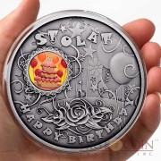 Niue Happy Birthday $1 Colored Silver Coin 2014 Antique Finish 1 oz