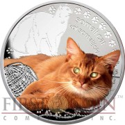 Niue Island SOMALI CAT Silver Coin Man's best friends - Cats Series $1 Colored 2015 Proof with Swarovski