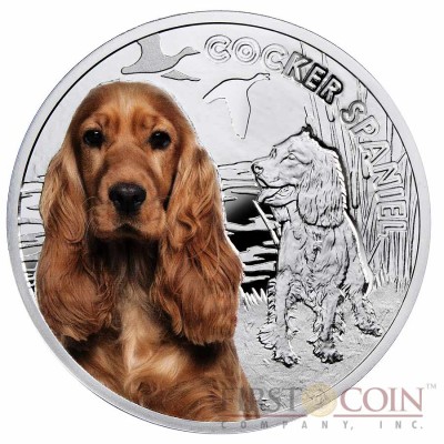 Niue Cocker Spaniel Silver Coin "Dogs - Man's best friends" Series $1 Colored 2014 Proof