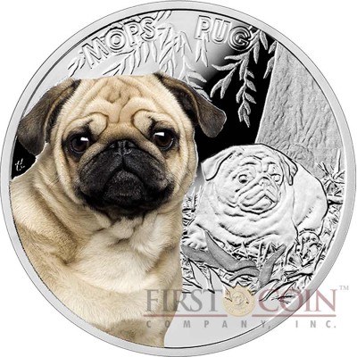 Niue Island Pug Silver Coin "Dogs - Man's best friends" Series $1 Colored 2015 Proof