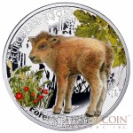 Niue European Bison Silver Coin "Forest Babies" Series $1 Colored 2014 Proof