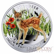 Niue Roe Deer Silver Coin "Forest Babies" Series $1 Colored 2014 Proof