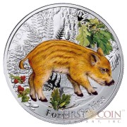 Niue Wild Boar Silver Coin "Forest Babies" Series $1 Colored 2014 Proof