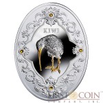 Niue Island Kiwi Faberge 1899-1903 "Remarkable Works of Carl Faberge" Gilded Silver Coin 2014 Oval Shape $2 Proof Swarovski Crystals 2.5 oz