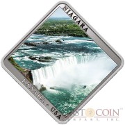 Niue Niagara Waterfall $1 Square-shaped Swarovski Elements Colored Silver Coin Proof 2014