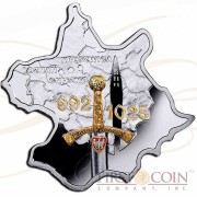 Niue Poland of Boleslaw Chrobry $1 Historical Maps of Poland series Gilded Colored Silver Coin Map shape 2014 Proof 1 oz