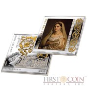 Niue Woman with the Veil by Raphael Silver Coin "Masterpieces of Renaissance" Series $1 Colored 2014 Gilded Proof Square shape