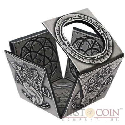 Niue Island POPE JOHN PAUL II Canonization OPEN CUBE SHAPED 12 sides $25 Silver coin 2014 Antique finish 7 oz