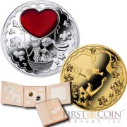 Niue Just Married Wedding $2.50 Two coin Set Silver coin & Gilded Brass coin Rubin inlay 2014 Proof  ~ 2 oz