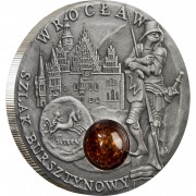 Niue Island WROCLAW series AMBER ROUTE $1 Silver Coin 2009 Antique finish Amber inlay