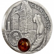 Niue Island CARNUNTUM series AMBER ROUTE $1 Silver Coin 2011 Antique finish Amber inlay