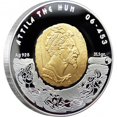 Kazakhstan Silver Coin Attila Great Commanders Series 100 Tenge Gold plated 2009 Proof 1 oz