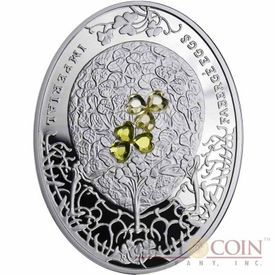 Niue Island Clover Leaf Egg $2 Imperial Faberge Eggs 56.56 g series Silver Coin 2010 Oval  Zircons Proof 1.8 oz