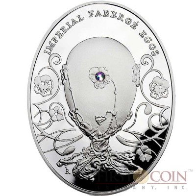 Niue Island Pansy Egg $2 Imperial Faberge Eggs series 56.56 g Silver Coin 2011 Oval  Zircon Proof 1.8 oz