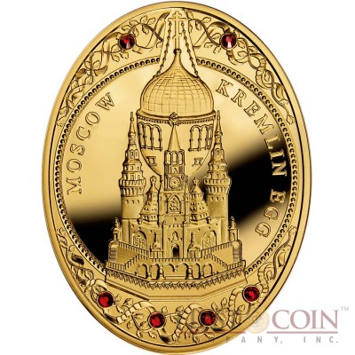 Niue Island Moscow Kremlin Egg $100 Imperial Faberge Eggs 93.30 g series Gold Coin 2013 Oval 6 Red Swarovski Crystals Proof 3 oz