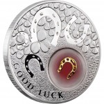 Niue Island HORSESHOE Series LUCKY COINS Silver Coin $2 Proof Gold plated Silver filigree element insert 2012