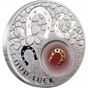 Niue Island HORSESHOE Series LUCKY COINS Silver Coin $2 Proof Gold plated Silver filigree element insert 2012