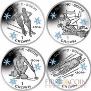 Isle of Man - Great Britain "Sochi Winter Olympics" Series Silver Coin Set 4 Crown Colored 2014 Proof ~4 oz