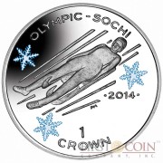 Isle of Man - Great Britain The Luge Silver Coin "Sochi Winter Olympics" Series 1 Crown Colored 2014 Proof ~1oz