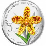 Singapore GRAMMATOPHYLLUM SPECIOSUMNATIVE $5 ORCHIDS OF SINGAPORE series Silver Coin 2011 Proof 1oz