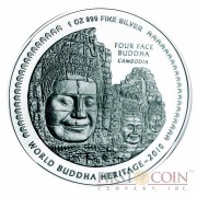 Bhutan THERAVADA ANGKOR WAT FOUR FACE BUDDHA OF CAMBODIA series World Buddha Heritage 2010 Silver Coin Proof 1 oz