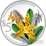 Singapore PHALAENOPSIS CORNU-CERVI $10 Native Orchids of Singapore Series Colored Silver coin 2014 Proof 1 oz