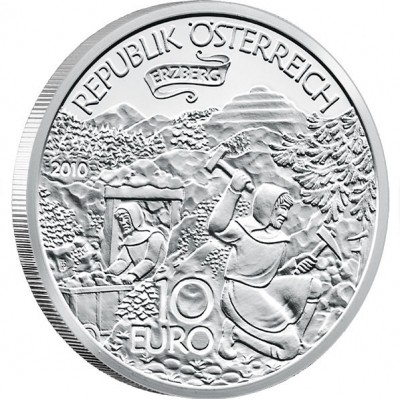 Silver Coin THE DISCOVERY OF THE ERZBERG (IRON MOUNTAIIN) 2010 “Tales and Legends of Austria” Series