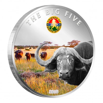 Copper Silver Plated Colored Coin THE BUFFALO 2010 "The Big Five” Series, Ivory Coast 