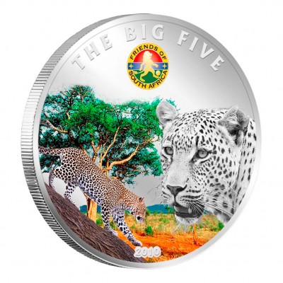 Copper Silver Plated Colored Coin THE LEOPARD 2010 "The Big Five” Series, Ivory Coast 