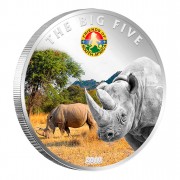 Copper Silver Plated Colored Coin THE RHINOCEROS 2010 "The Big Five” Series, Ivory Coast 