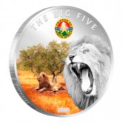 Copper Silver Plated Colored Coin THE LION 2010 "The Big Five” Series, Ivory Coast 