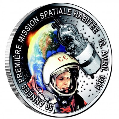 Silver Colored Coin JURI GAGARIN - FIRST MAN IN SPACE  2011, Benin