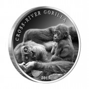 Silver Coin CROSS - RIVER GORILLA ( WITH A BABY ) 2013, Cameroon - 1 oz