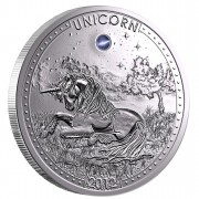 Silver Coin UNICORN 2012 with Gemstone - opal, Cameroon