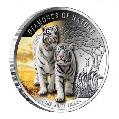 Silver Colored Coin THE WHITE TIGER "Diamonds of Nature" Series 2012, Fiji