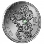 Silver Coin YEAR OF THE DRAGON 2012 "Lunar" Series with Gemstone, Cameroon - 1oz