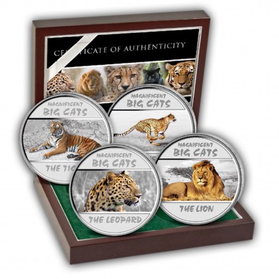 BIG CATS 2011 Four Silver Color Coin Set, Congo