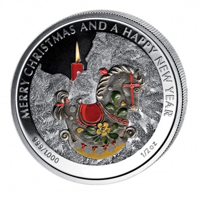 Silver Colored Coin THE ROCKING HORSE, "Christmas Coins" Series, Liberia - 1/2 oz