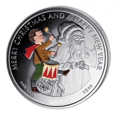 Silver Colored Coin THE DRUMMER, "Christmas Coins" Series, Liberia - 1/2 oz