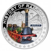 Silver Colored Coin ADLER STEAM LOCOMOTIVE 2011, "History of Railroads" Series, Liberia 