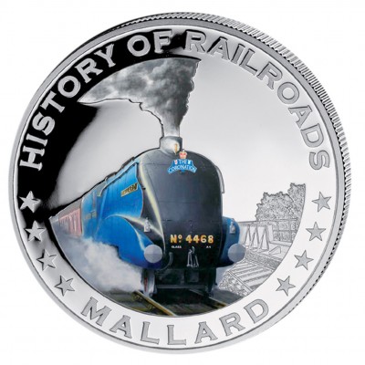 Silver Colored Coin MALLARD 2011, "History of Railroads" Series, Liberia 