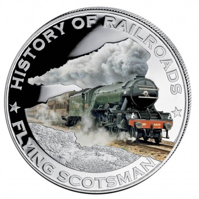 Silver Colored Coin FLYING SCOTSMAN 2011, "History of Railroads" Series, Liberia 